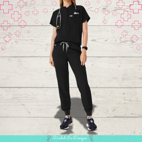 FIGS Scrub Set | Rafaela Oversized Top + Zamora Jogger Pants | Women’s M | Black - Picture 1 of 1